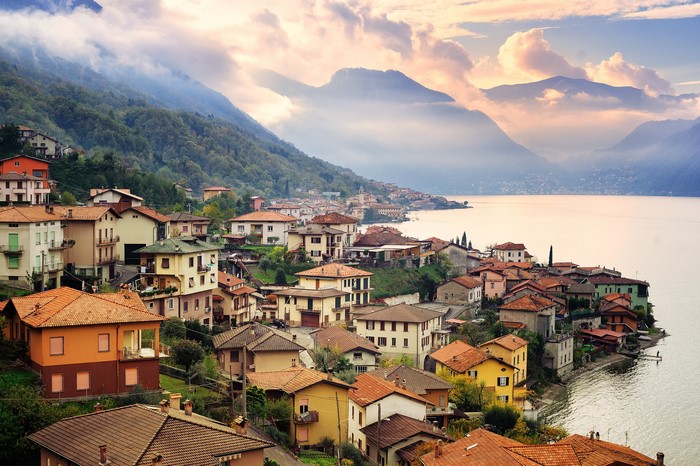 Houses on the coast of Como Lake, Italy