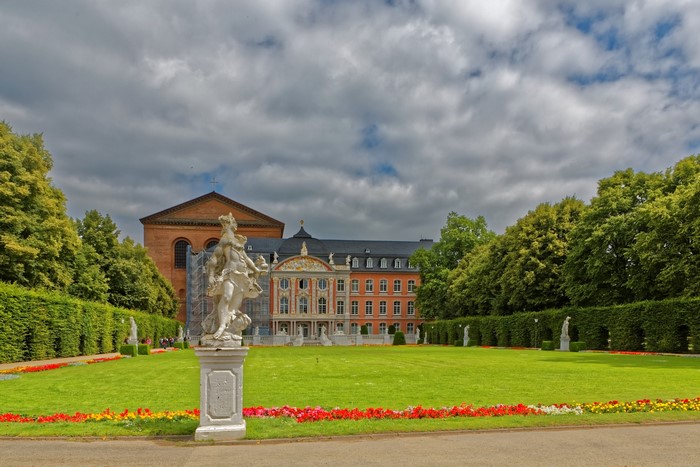 Palace and garden with sculptures in Trier, Germany