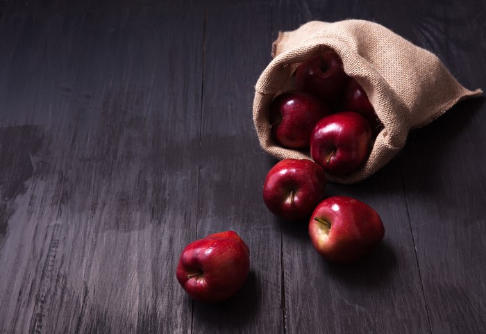 Red Apples in a Burlap Sack