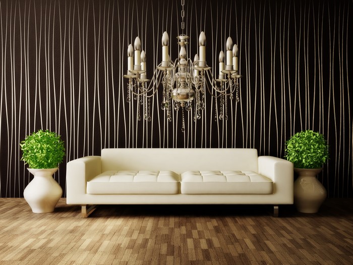 Sofa and Chandelier in a room