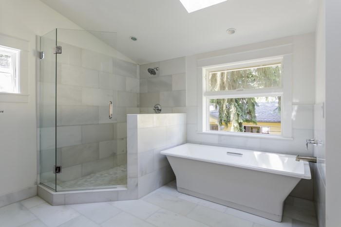 Modern Bathroom with Freestanding Tub and Glass Shower