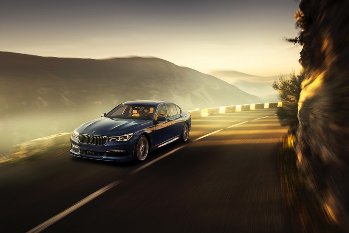 Blue 2016 Alpina B7 xDrive BMW on Mountain Road