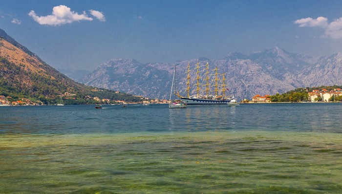Sailing ship in Kotor Bay, Montenegro
