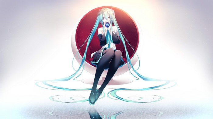 Hatsune Miku from Vocaloid sitting in a chair