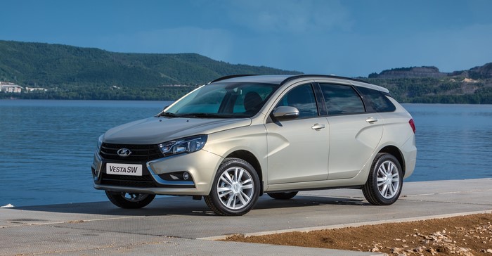 2017 Lada Vesta SW parked by a lake