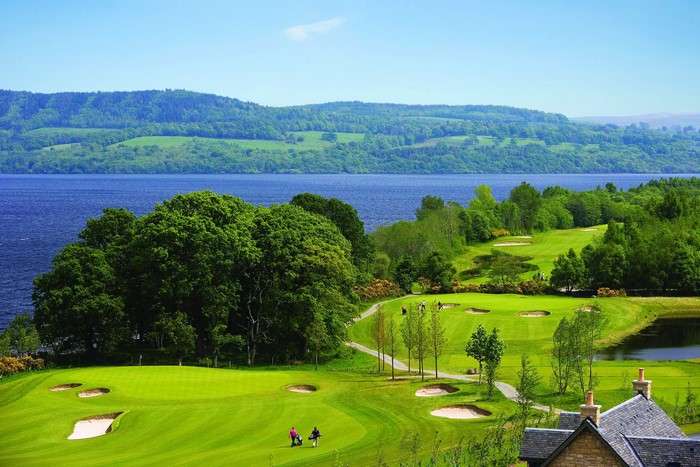 Golf course by a lake in Scotland
