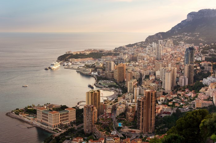 Monaco cityscape and harbor with cruise ships