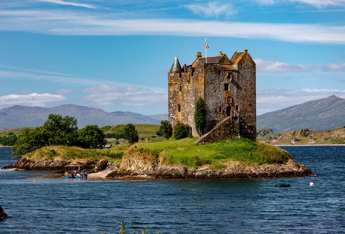 Castle Stalker on a small island in Scotland