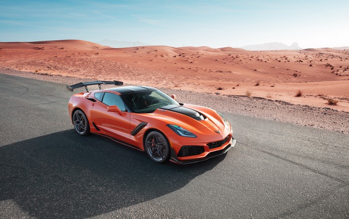 Orange 2019 Chevrolet Corvette ZR1 in desert