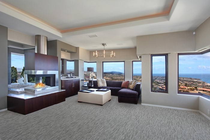 Modern Living Room with Fireplace and Ocean View