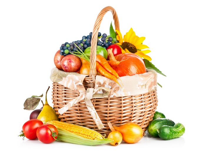 Harvest basket with vegetables and fruits