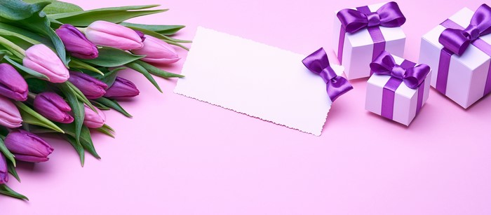 4K Tulips and Gifts Greeting Card Template