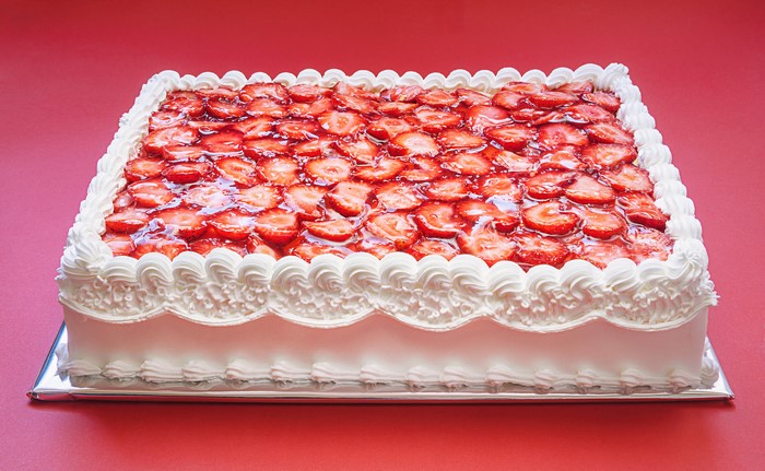 Rectangular Strawberry Cake with White Icing