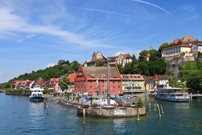 Meersburg, Germany waterfront with boats and buildings