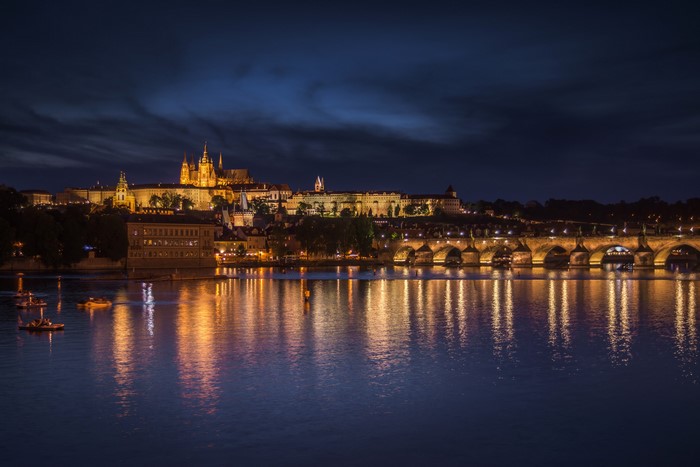 Prague Castle and Charles Bridge at Night