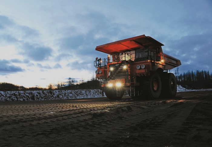 Hitachi EH3500ACII mining truck at dusk
