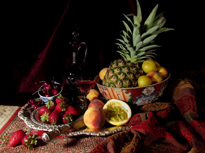 Still life with wine, fruit, and jug