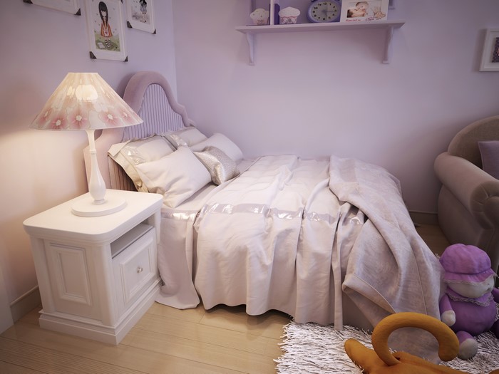 Children's bedroom with a bed and a lamp