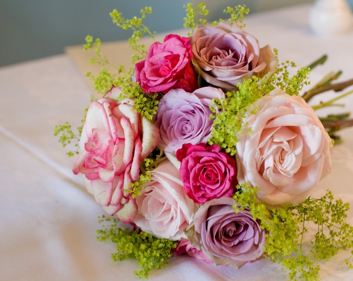 Multicolor rose bouquet with green accents