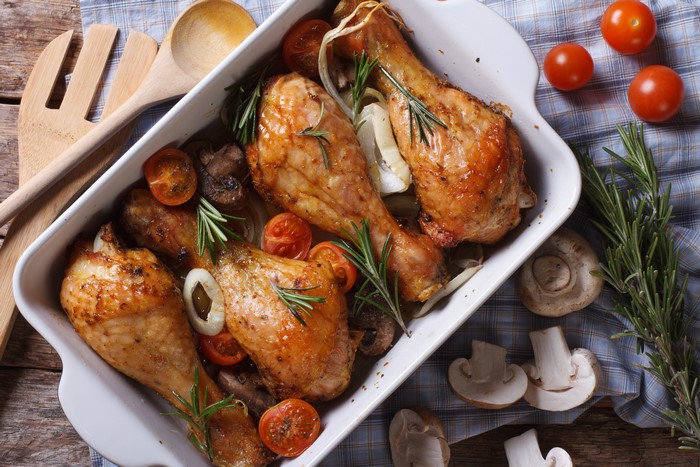 Roast Chicken with Tomatoes and Mushrooms