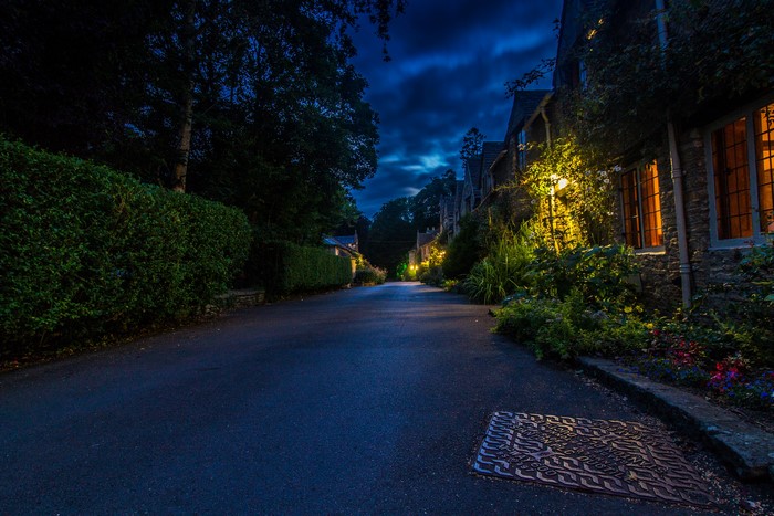 Street at night in Castle Combe, England