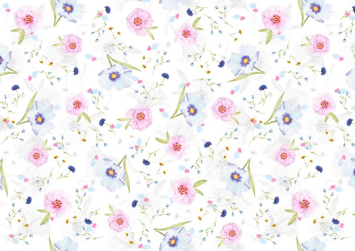 Seamless floral pattern with pink and blue flowers