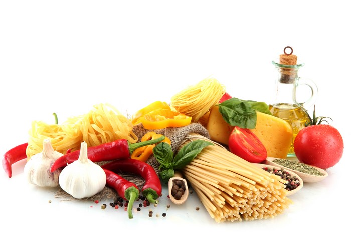 Ingredients for Italian Cuisine: Pasta, Vegetables, Cheese, and Oil