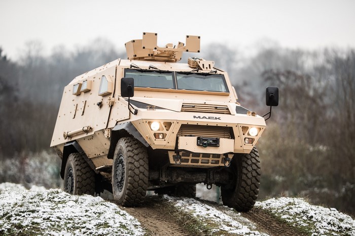 Arquus Bastion military vehicle on snowy terrain