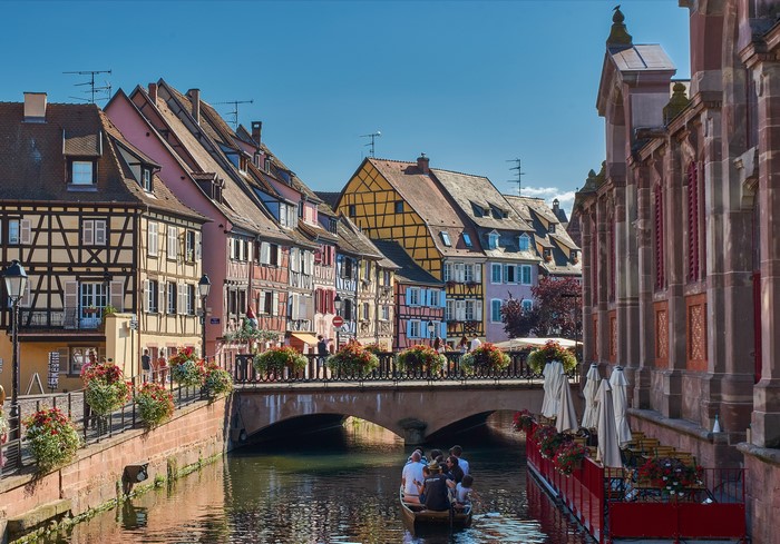 Colmar, France canal with colorful houses and bridge