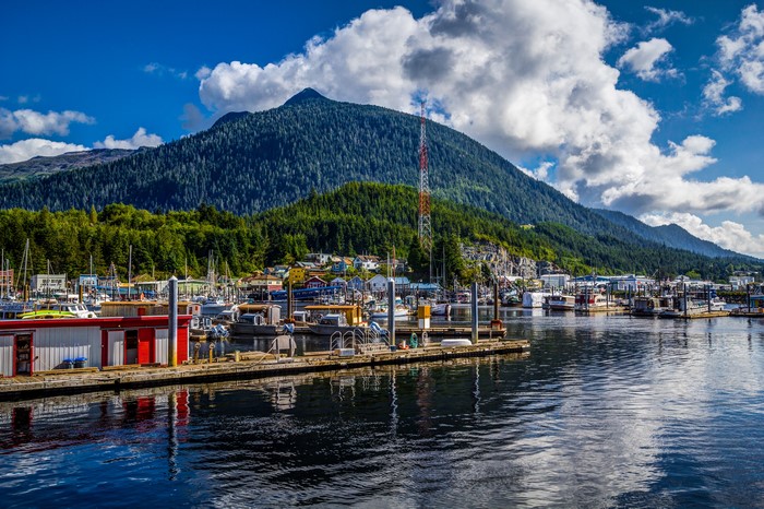 4K Ketchikan Alaska Marina and Mountain