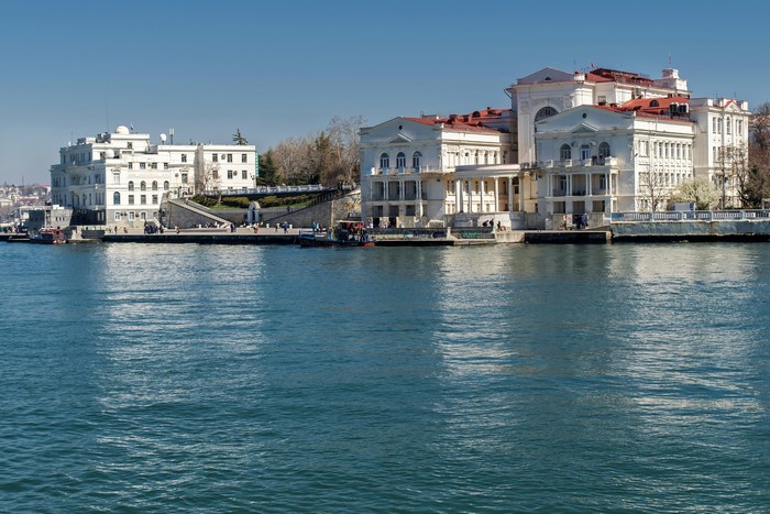 White buildings on the waterfront in Sevastopol, Crimea