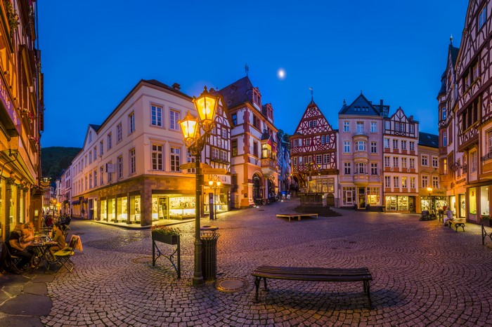 Bernkastel Germany Street Lights Evening Houses