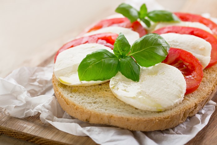 Caprese Sandwich with Mozzarella, Tomato, and Basil