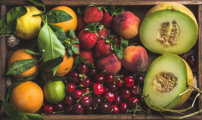 4K Fruit Assortment: Melons, Cherries, Peaches, Strawberries, Citrus