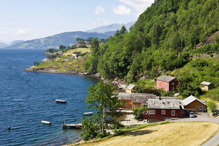 Houses on the coast of Balestrand, Norway