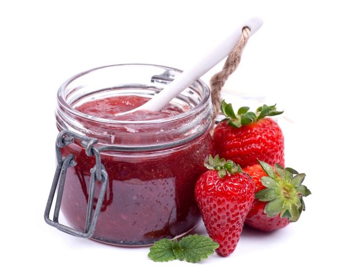 Strawberry Jam in a Jar with Fresh Strawberries