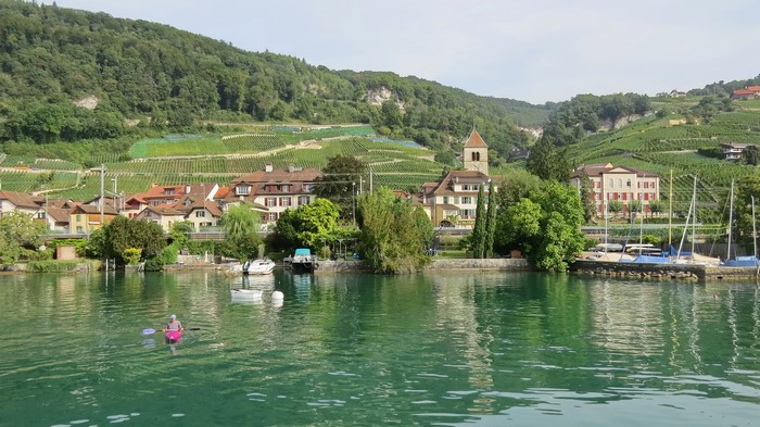 Kayaker on Lake Biel near Twann, Switzerland