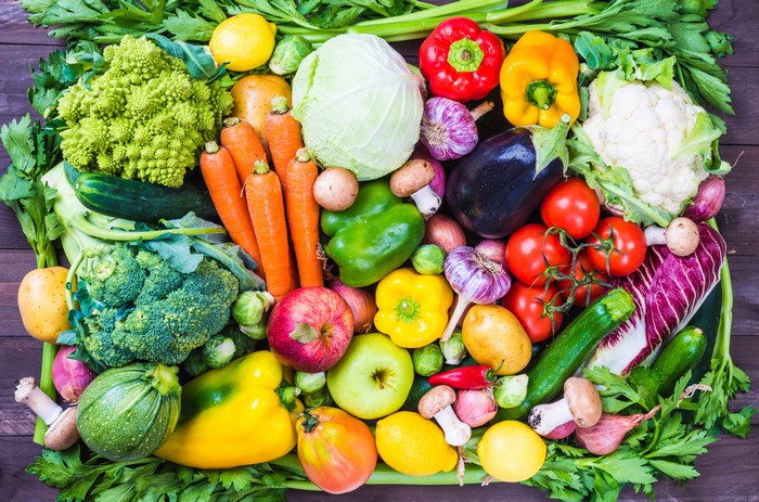 Assortment of fresh fruits and vegetables