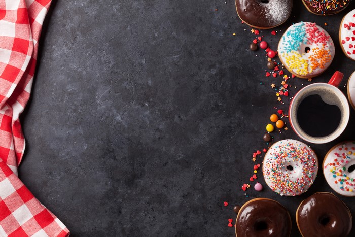 Donuts and Coffee with Red Gingham Napkin