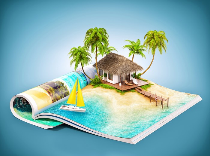 Tropical Island Resort on an Open Magazine