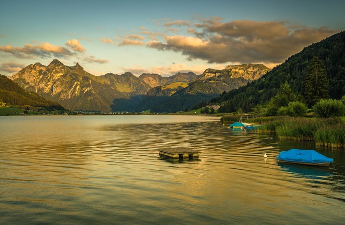 4K Sihlsee Switzerland Mountains Lake Boats