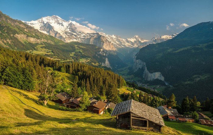 Wengen, Switzerland: Mountain Village with Forests and Houses