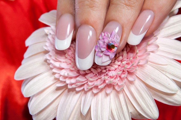 French Manicure with Flower Nail Art on Gerbera