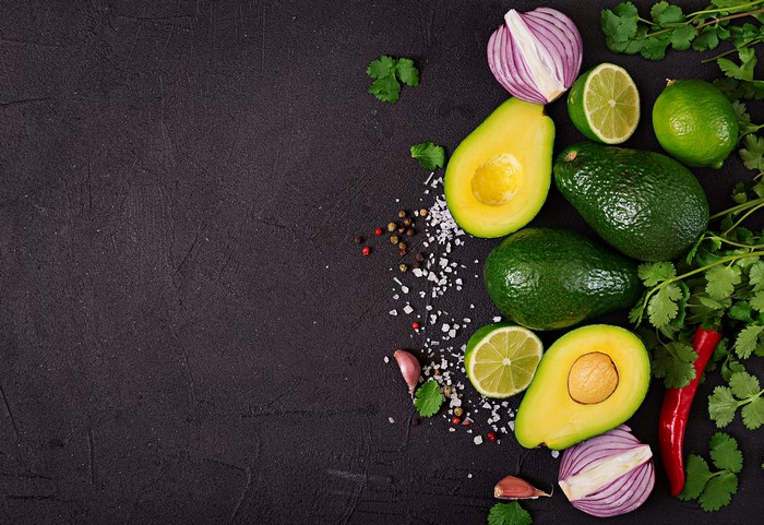 Avocado, Lime, Red Onion, Chili Pepper, Garlic, Cilantro