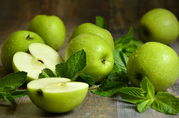 Green Apples with Mint Leaves