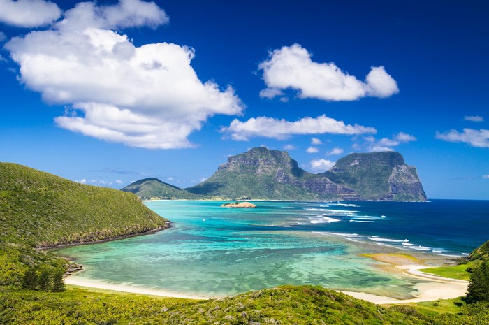 Lord Howe Island, Australia Coastline with Mountains