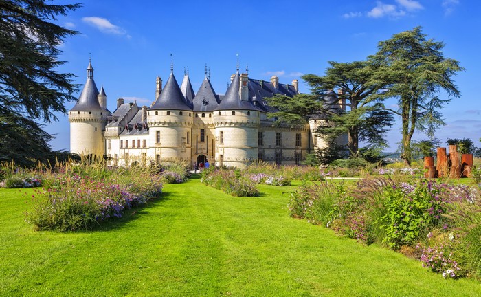 Chaumont-sur-Loire castle in France with gardens