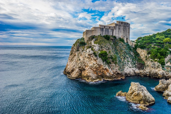 Fortress on a rocky cliff overlooking the sea in Dubrovnik, Croatia