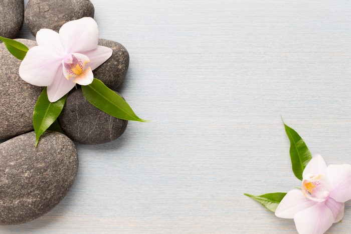 Spa stones and orchid flowers