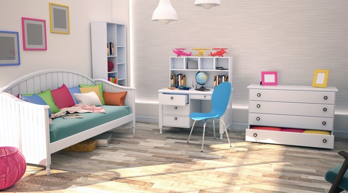 Children's room interior design with sofa and desk